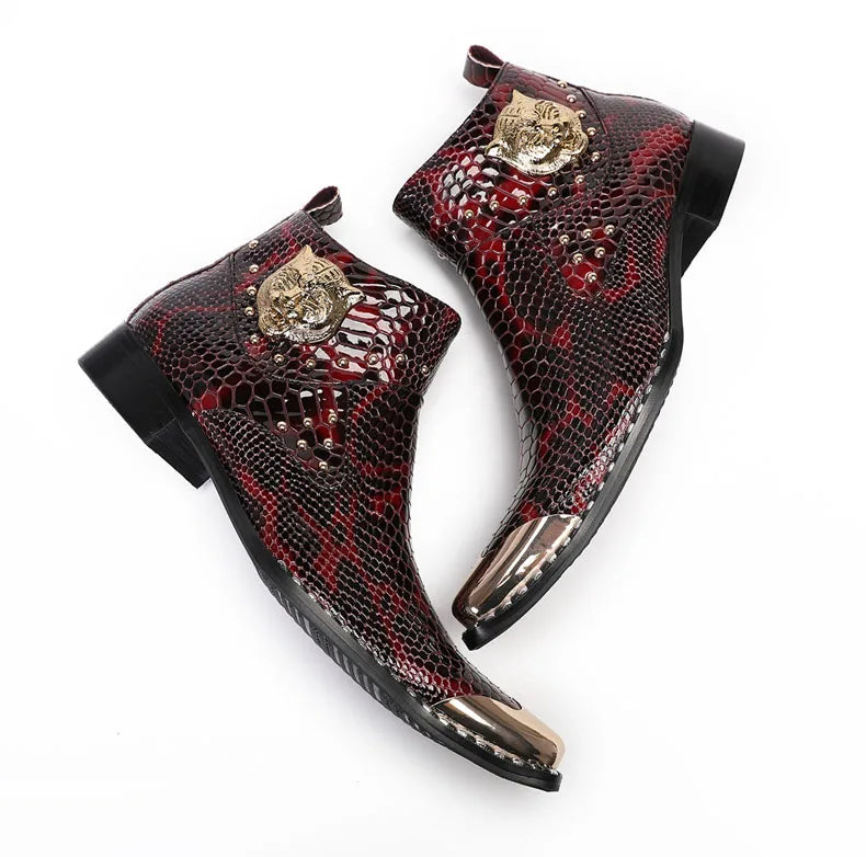 Punk Style Genuine Leather Men Ankle Boots Iron Black Slip On Men Dress Boots Italian Formal Fashion Men Chelsea Boots Pointy