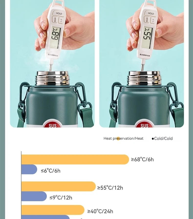 GIANXI 1000ml Spring Cap Large Capacity Vacuum Cup 316 Stainless Steel Coffee Cup Portable Outdoor Sports Water Bottle