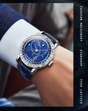 OLEVS 9923 Moon Phase Automatic Mechanical Watches for Man Fashion Leather Strap Waterproof Starry Sky Blue Luxury Men's Watches