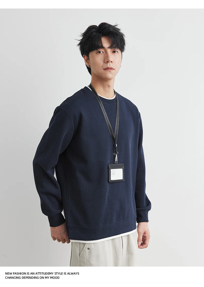 Men's Long Sleeve Casual Hoodie Loose Fit Round Neck White Top For Spring Autumn Versatile Sweatshirt Trendy Brand Men's Wear