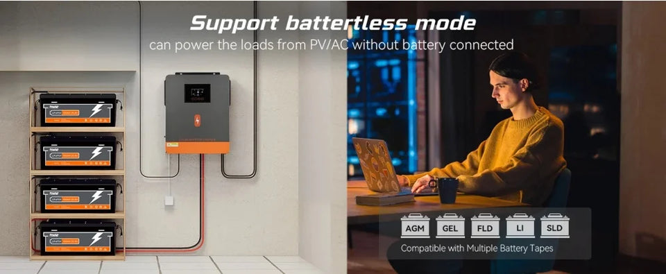 PowMr 3.6KW Solar Hybrid Inverter 120A MPPT Solar Charge 24V DC to 110VAC Pure Sine Wave Inverter Support Lifepo4 for Solar Home