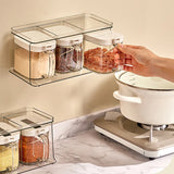 Condiments Container Seasoning Jars, Kitchen Spicy Jars with Lids and Spoons, Tea Coffee Sugar Canisters Glass Spice Box