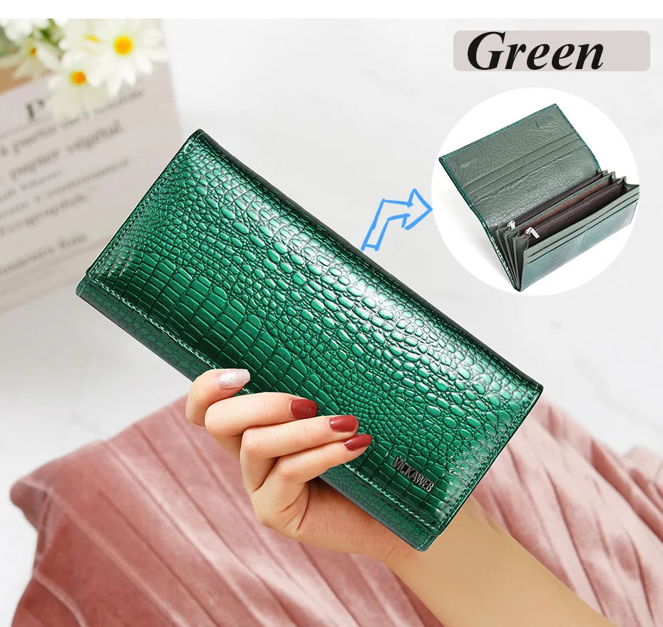 New Women Magnetic Hasp Wallet Genuine Leather Coin Purse Ladies Long Fashion Female Card Hold Money Bag AE501-1