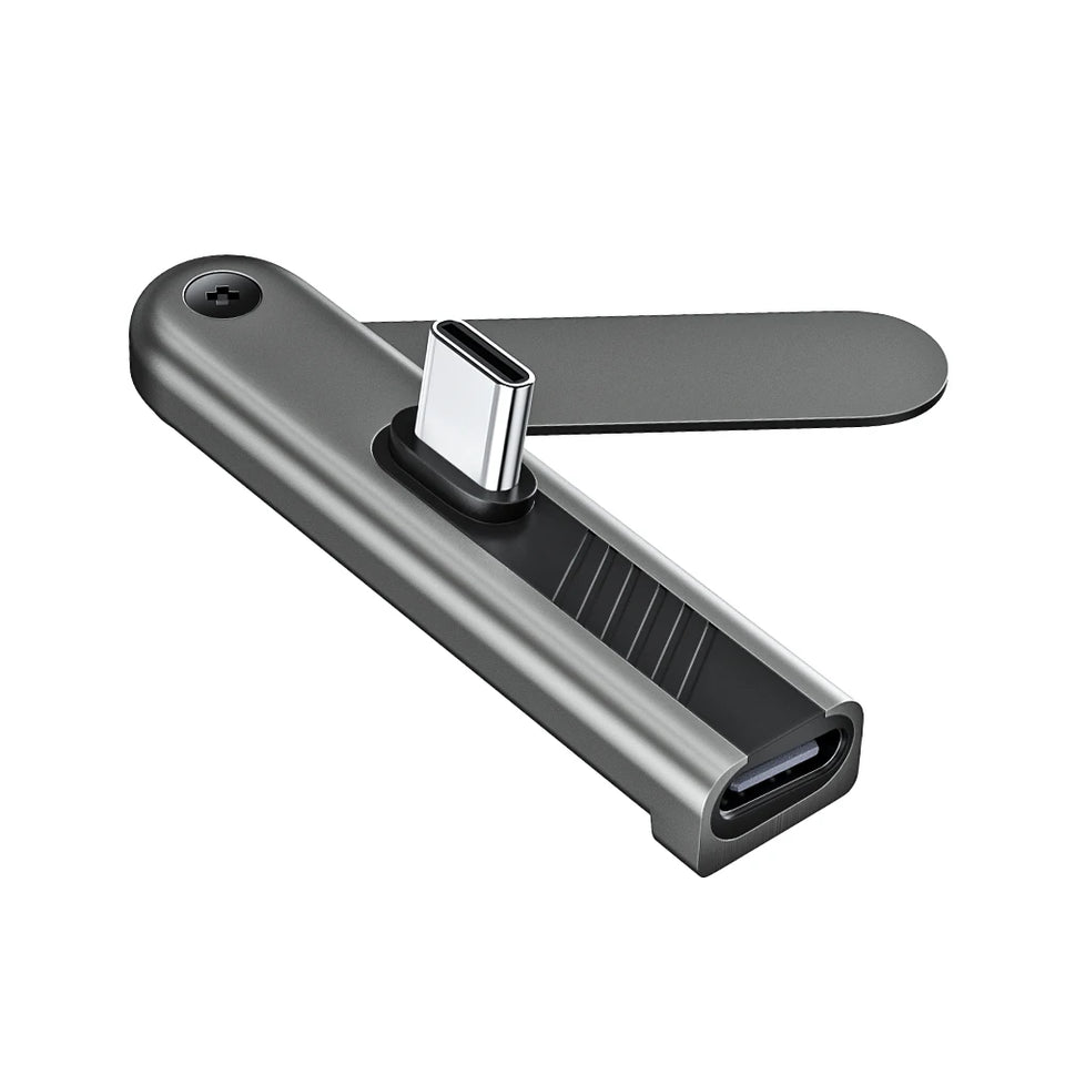 2 In 1 Foldable Phone Stand USB Type C To Type C Adapter 240W Fast Charging Data 90 Degree Connector USB C To C 360° Rotatable