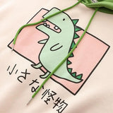 Winter Cute Dinosaur Cartoon Hoodie Women Fashion Sweatshirt Casual Print Long Sleeve Korean Style Splice Tops Kawaii Clothes