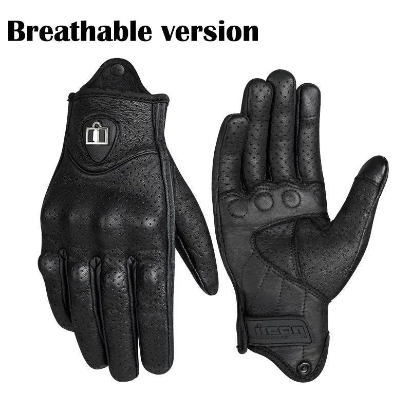 Retro Perforated Real Leather Motorcycle Gloves Moto Waterproof Gloves Motorcycle Protective Gears Motocross Gloves gift