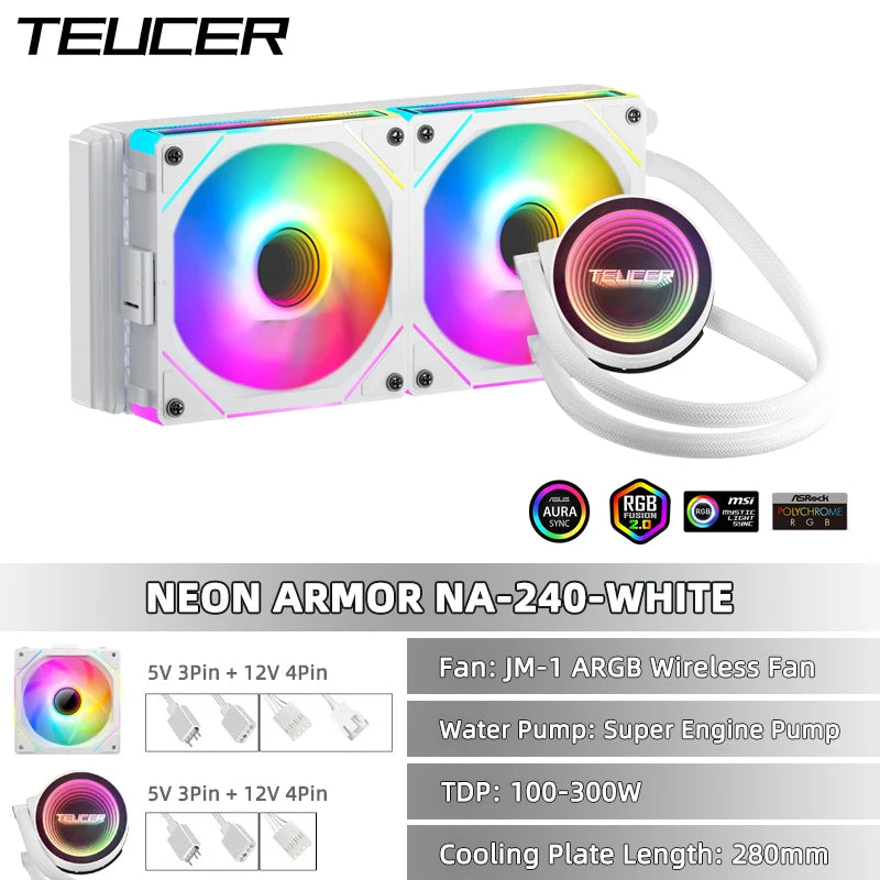 TEUCER NA-240 ARGB CPU Liquid Cooler LGA 2011 1700 1200 AM4 AM5 240mm Water Cooling Radiator Equipped with JM-1 Wireless Fan