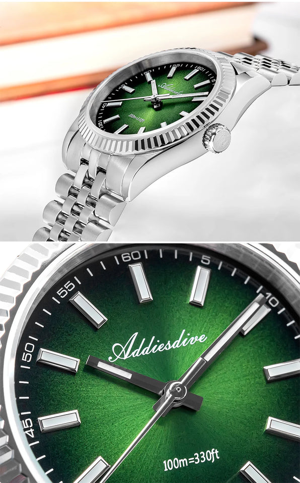 ADDIESDIVE AD2073 Men's Business Watch Sapphire Glass Stainless Steel Quartz Wristwatches Gradient Red Dial Watches Reloj Hombre