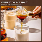 Glass Milk Cup Fine Espresso Small Glass Measuring Cup Double Spout Milk Jug Wooden Handle and Scale Coffee Latte Extraction Cup