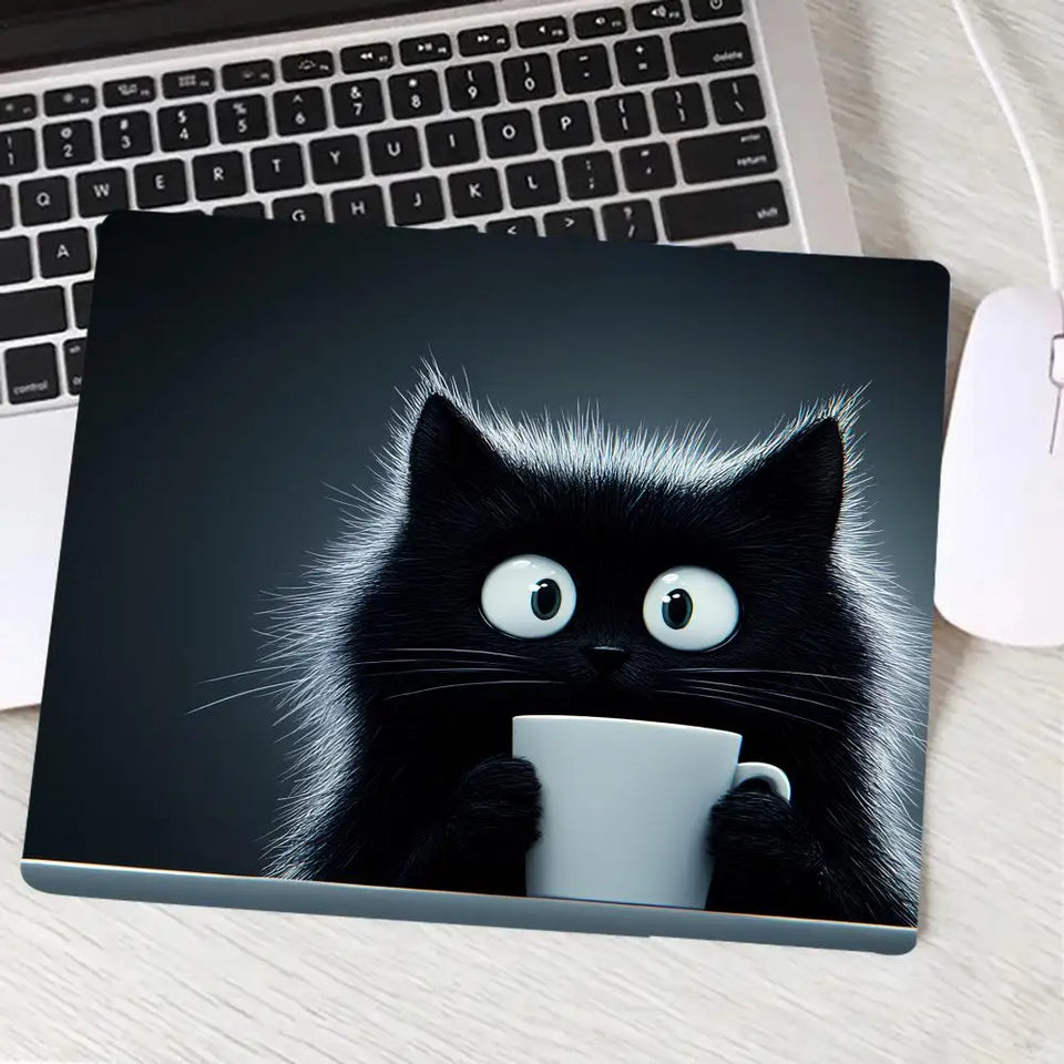 Kawaii Coffee Cat Mouse Pad Black Square Gaming Accessory Rubber Deskmats HD Non-Slip Computer Keyboard Mat New Laptop Mousepad