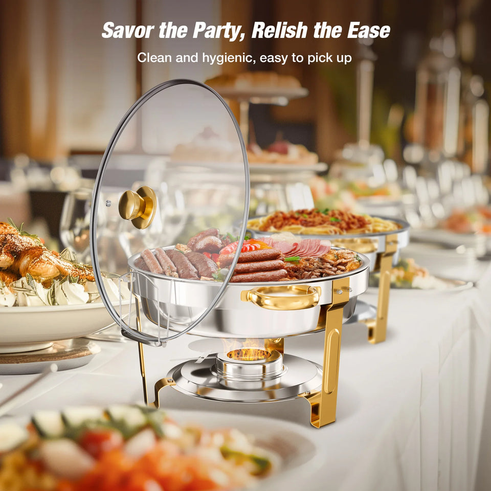 2/4 Pack Chafing Dish Buffet Stainless Steel Chafer Pan Round Catering Warmer w/Glass Lid for Party Banquet
