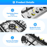 Built-in Gas Cooktop with 5 Burners Electronic Pulse Ignition Built-in Stainless Steel Gas Hob for Kitchen