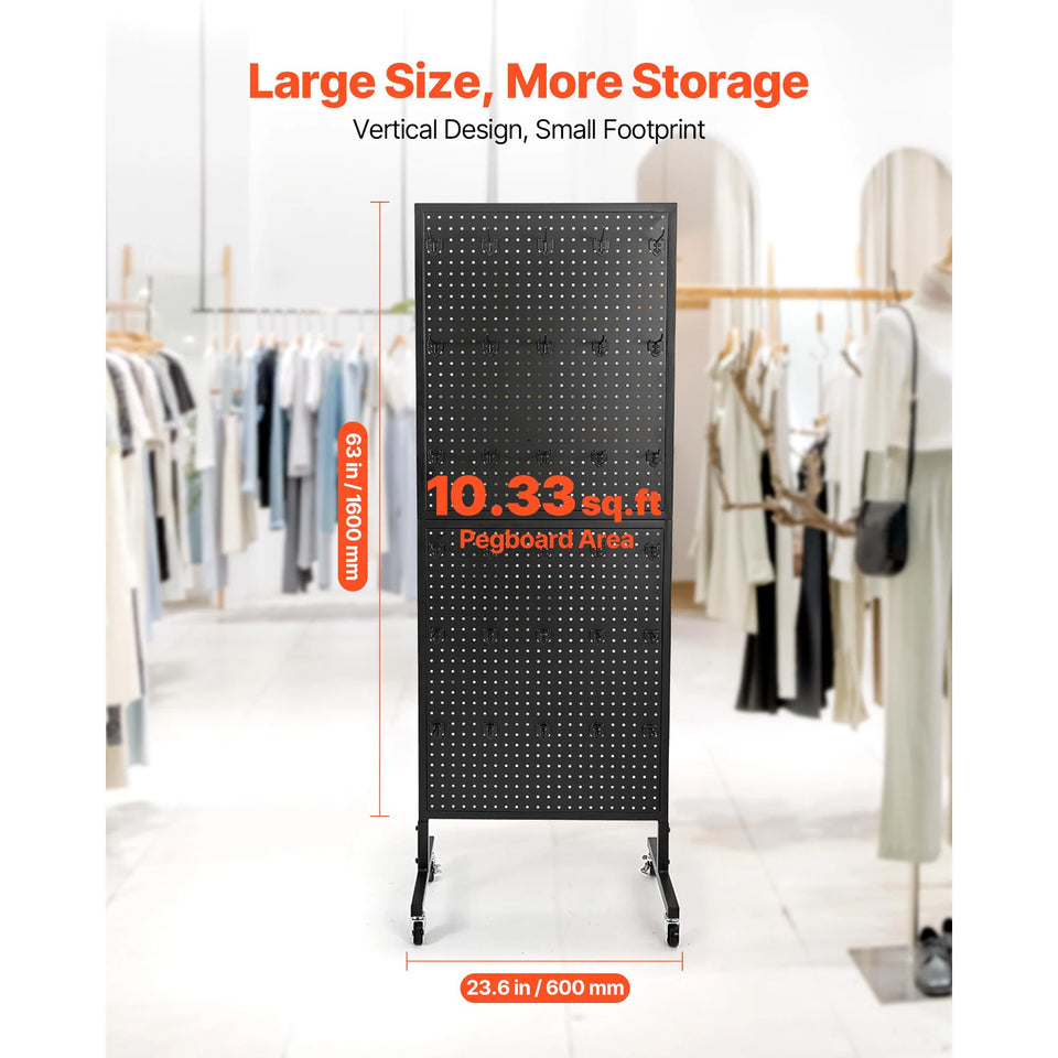 SucceBuy Standing Pegboard Display Stand with Swivel Caster & 30 Hooks Thickened  Steel Peg Board Panel for Grocery Retail Store