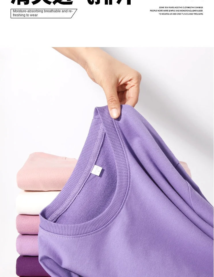Autumn O-Neck Cotton Women's Sweatshirt Hoodies Basic Loose Casual Women Pullover Solid Sweatshirt Ladies Tops Factory Wholesale