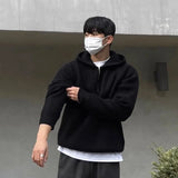 Men's Hooded Sweatshirt Knitting Solid with Zipper Male Hoodie Clothing Deals Cotton 90s Vintage Luxury Y2k Emo Tops Simple Warm