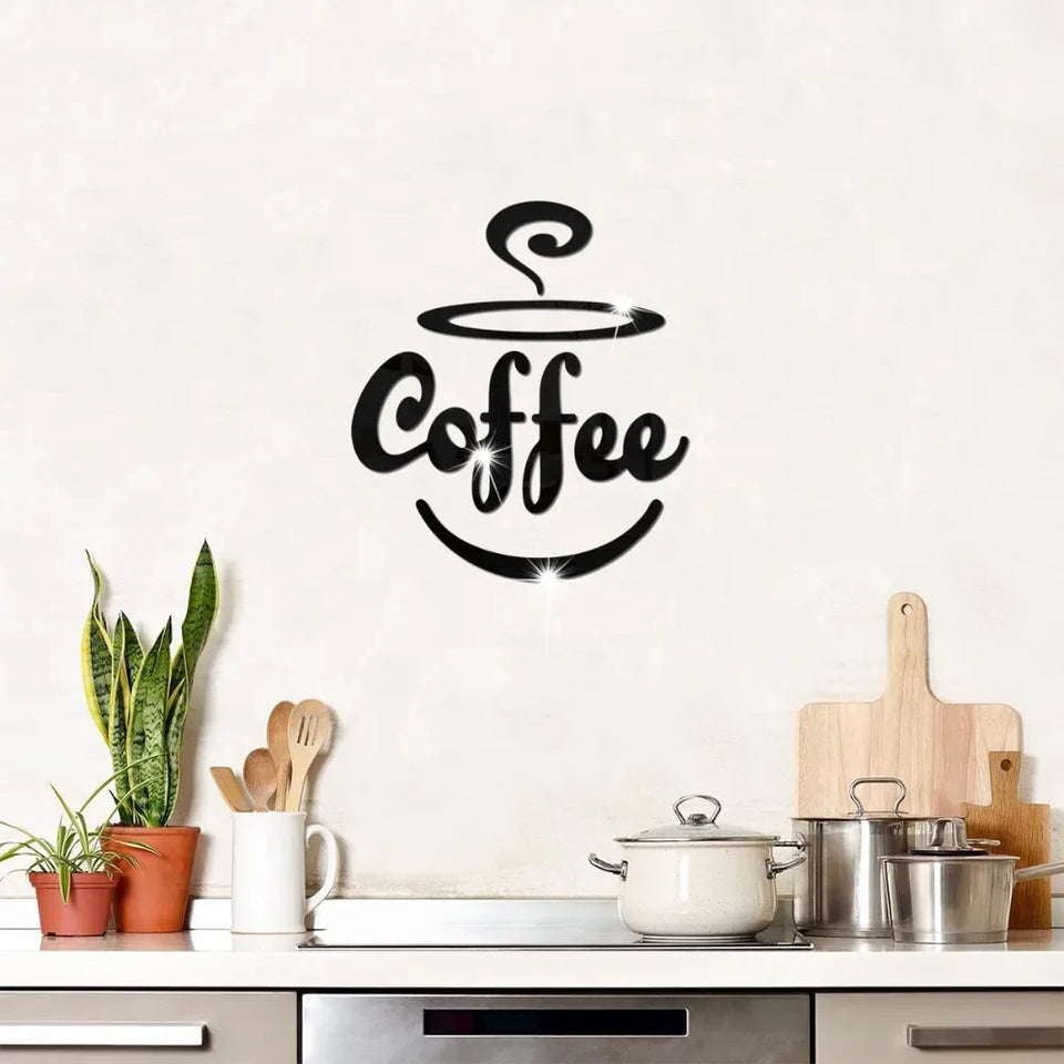 New Creative Acrylic Mirror Coffee Cup Wall Paste Living Room Bedroom Background Wall Decoration Self-adhesive Mirror
