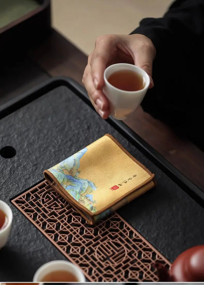 Double-sided tea towel, thickened tea cloth, absorbent towel, tea set, coffee table, tea tray, tea tablecloth, matcha table tea