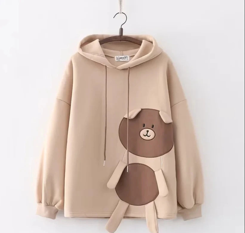 Harajuku Funny Women Hoodies 100% Cotton Winter Plus Fleece Cute Pink Anime Sweatshirt Teen Girl Kawaii Long Sleeve Y2K Hoodie