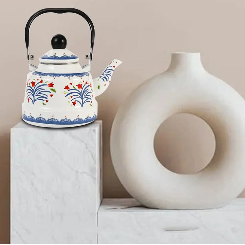 Classic Design Enamel Enamel Tea Kettle European Style Handmade Tea Pot Unbreakable No Whistling Water Kettle Restaurant