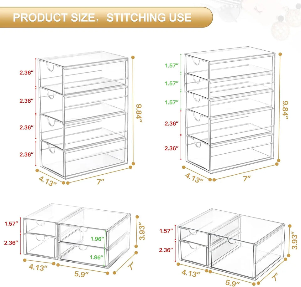 16-Drawer Makeup Organizer, Clear Dustproof Storage for Jewelry, Pens & Stationery