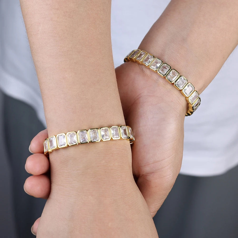 New Arrivals Geometric Bohemian Rainbow Cubic Zirconia Stretchy Stretch Tennis Bracelet Fashion Gold Plated Jewelry For Women