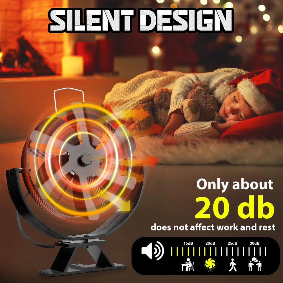 6 Blades Heat Powered Stove Fan Eco Quiet Black Log Wood Burner Fireplace Eco-Fan Winter Home Warm Efficient Heat Distribution