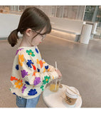 Spring Autumn Baby and Girls Sweet All-Over Flowers Sweatshirt School Kids Outfit Pullover Tops Child Workout Jumper 1-12 Years