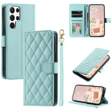 Crossbody Checkered Leather Wallet Case For Samsung Galaxy S24 Ultra S23 Plus S22 S21 FE A55 A25 A35 A15 Lanyard Flip Bag Cover