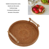 Coffee Table Decorative Tray Traditional Design Round Serving Tray with Solid Wood Handle Hand Woven Large Capacity for Home