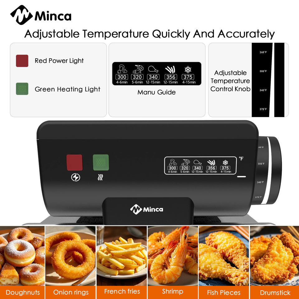 M Minca 3L Electric Deep Fryer with Hooked Fry Basket - 1500W Stainless Steel & Enamel Inner Pot, Adjustable Temperature Control