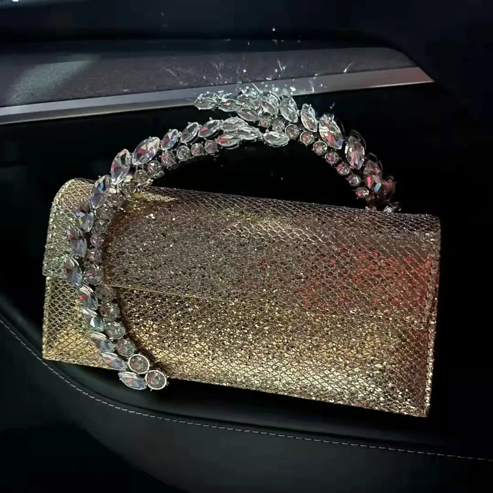 Luxury Diamond Evening Bag Clutch Satin Women Designer Handbags Crystal Silk Shoulder Crossbody Bags for Women Wedding Box Bag
