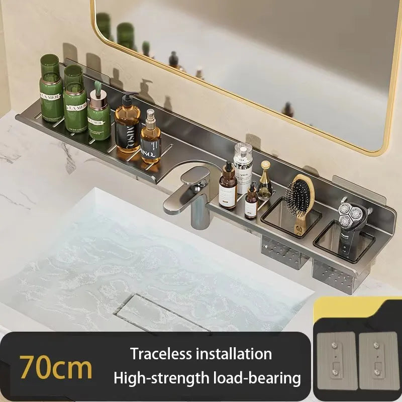 Washroom Faucet Sink Wall-mounted Punch-free Organizer In Front Of The Mirror Bathroom Shower Gel Storage Shelf