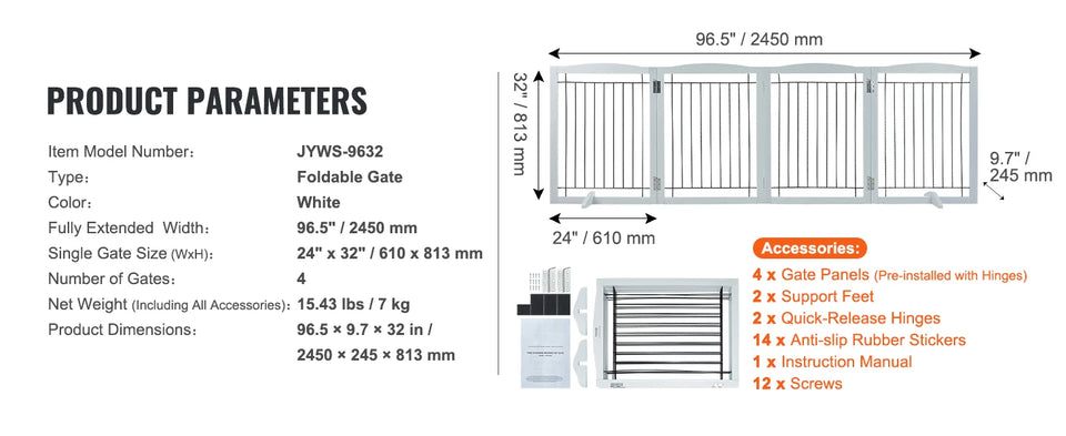 SucceBuy Free Standing Dog Gate Freestanding Pet Gate 3 Panels Foldable Dog Gate for Narrow Passageways Expandable Dog Barrier