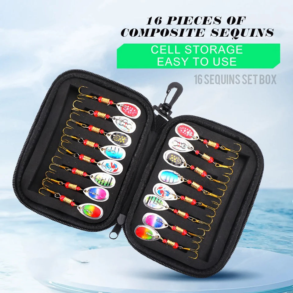 16pcs/box Metal Spoon Spinner Bait Fishing Lure Artificial Spinners Baits for Pike Bass Trout Fishing with EVA Hard Shell Bag