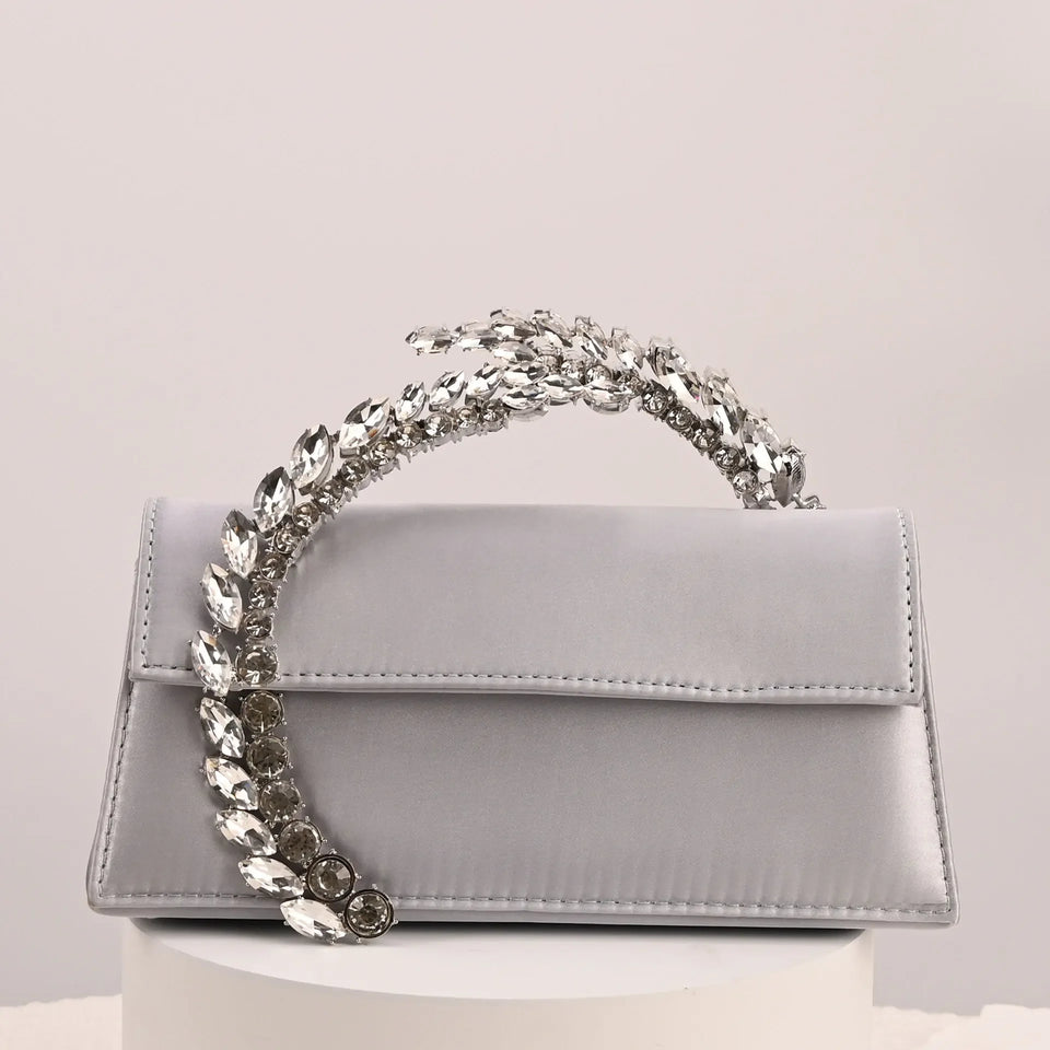 Luxury Diamond Evening Bag Clutch Satin Women Designer Handbags Crystal Silk Shoulder Crossbody Bags for Women Wedding Box Bag