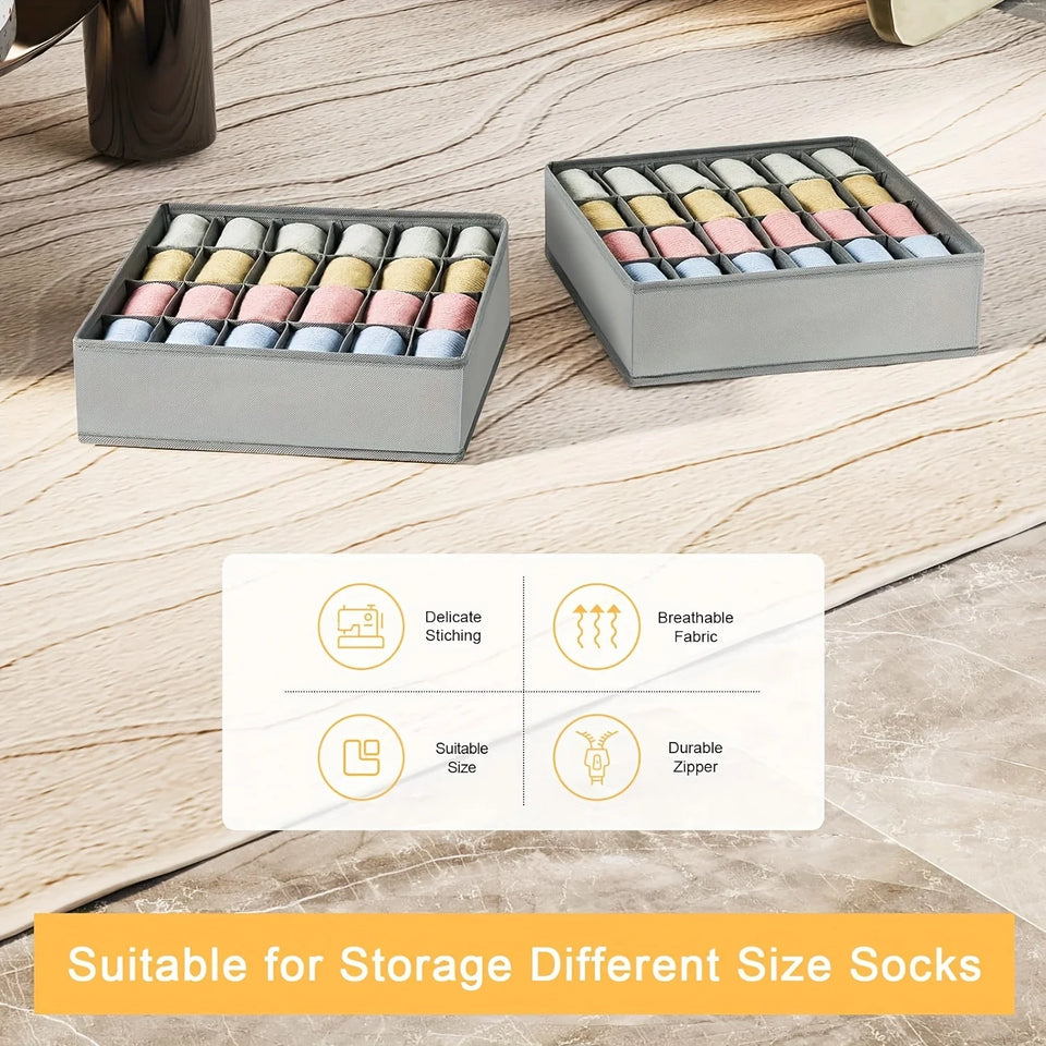 24-Compartment Organizer for Underwear Socks Bra Pants Scarf Tie Storage Box Wardrobe Drawer Organizers Foldable Case