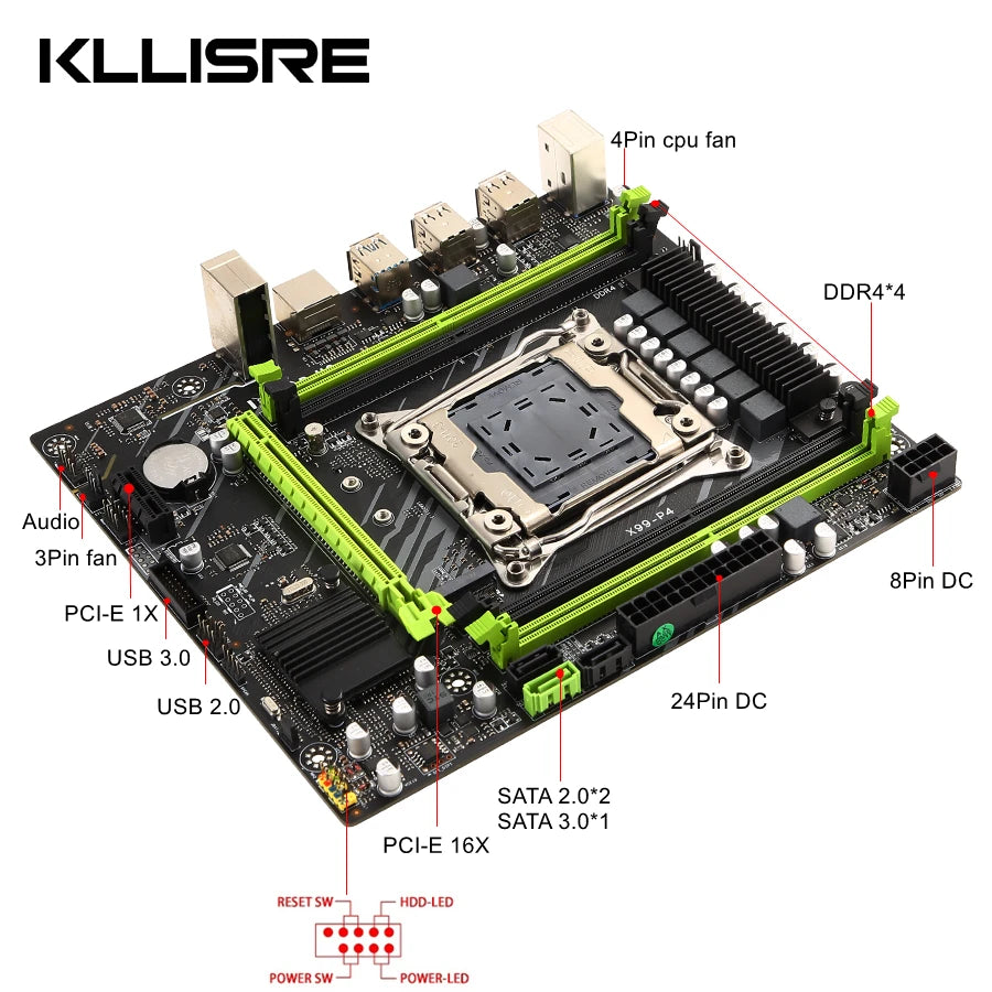 Kllisre X99 motherboard combo kit set LGA 2011-3 Xeon E5 2680 V3 CPU DDR4 32GB 2133MHz ECC Memory
