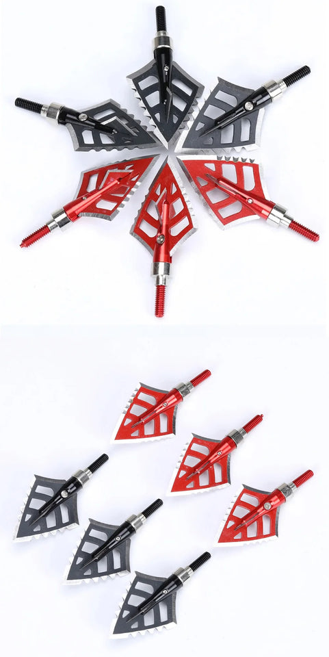 6Pcs Archery Hunting Aluminum Broadheads 4-blade Arrow Heads Points Tips Shooting 100 Grain Broadheads