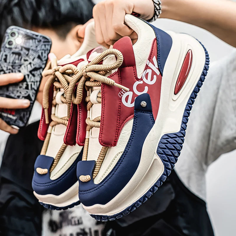 Chunky Sneaker Plus Size 45 46 47 48 Men Designer Sport Shoes Fashion Casual Leather Fabric Height Increased Flat Platform Shoes