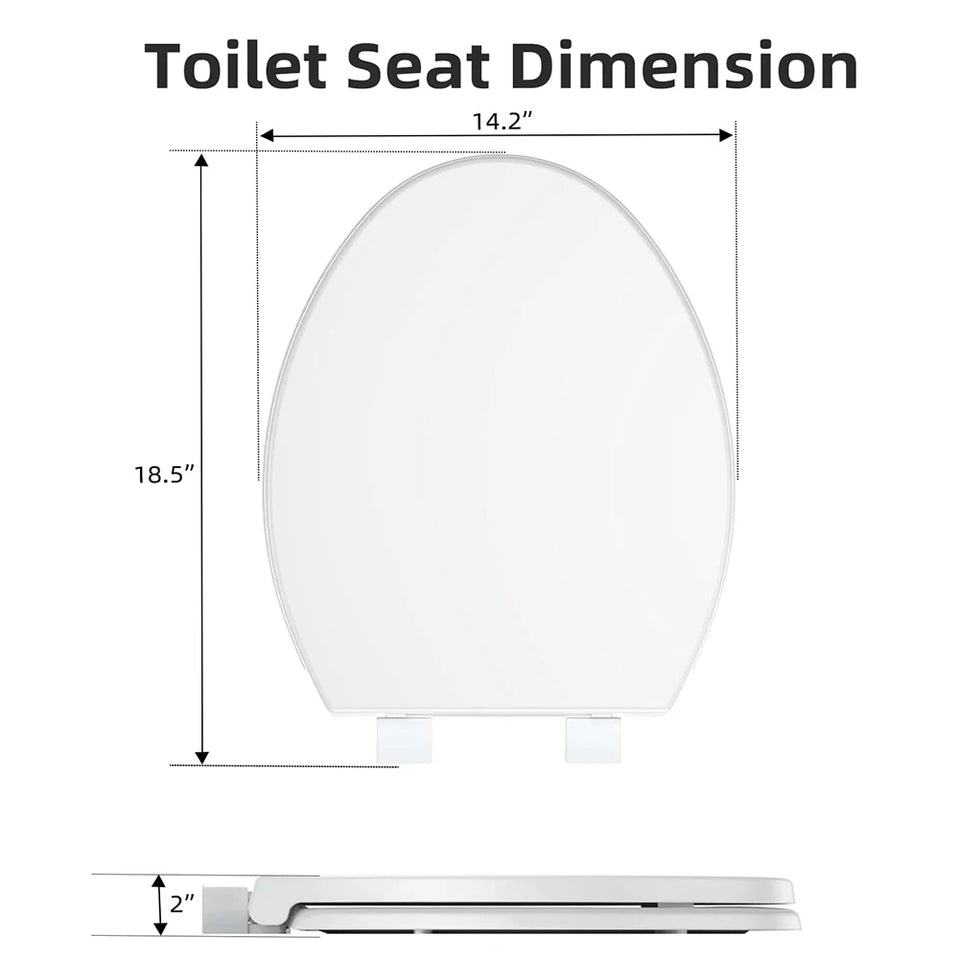 17"/19" Elongated Round White Toilet Seat, Slow Soft Close Magnets Down Lock Quick Release, Quick Top Mount Toilet Seat
