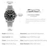 Watchdives WD16760 V2 GMT Watch NH34 Automatic Movement Sapphire Luminous Watches Stainless Steel 300m Waterproof Wristwatch