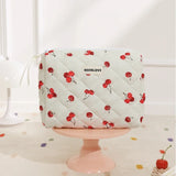 Storage Organizer Cherry Printing Makeup Bag Quilted Cosmetic Pouch Large Travel Cosmetic Bag Cute Cotton Makeup Pouch
