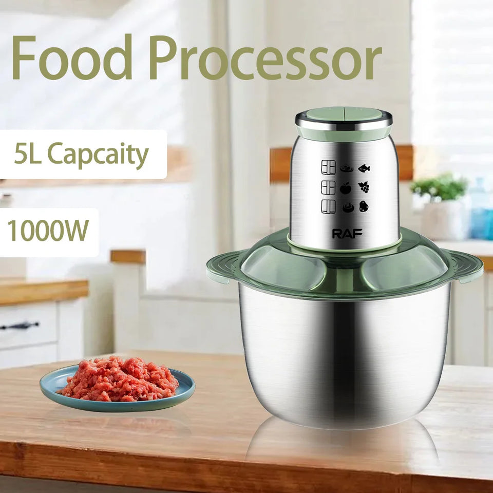 5L Electric Meat Grinder Stainless Steel Garlic Chopper Meat Mincer 1000W Food Processor Blender Machine for Kitchen Mixer 220V
