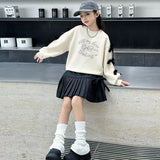 Girls' 2025 New Spring/Autumn Long Sleeve Bowknot Loose Fit Stylish Korean Style Mid-Big Kids Sweatshirt