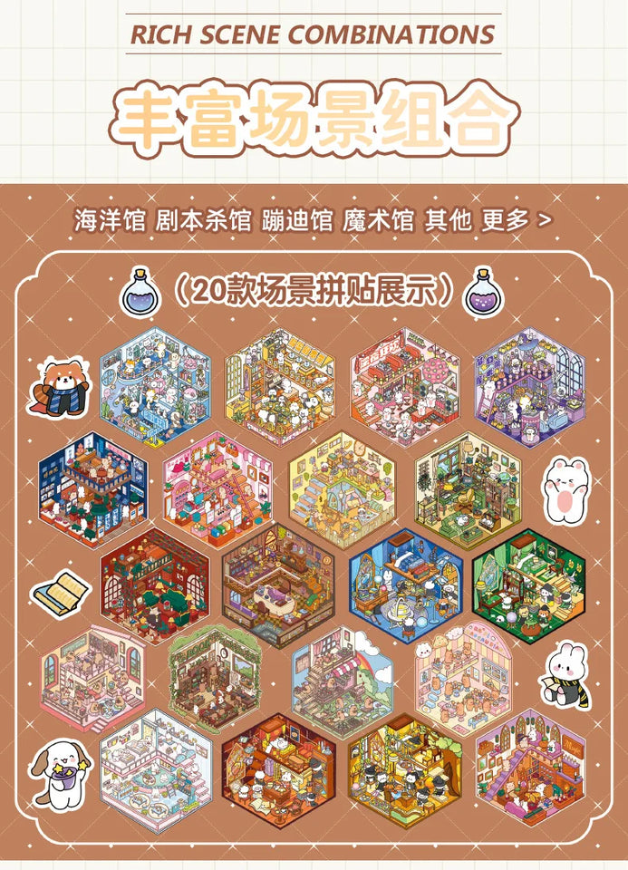 3D Miniature Scene Sticker Book, 40pcs/bag+1 tweezers set DIY Dollhouse Journal Scrapbooking Creative Gifts (Sticker Spark)