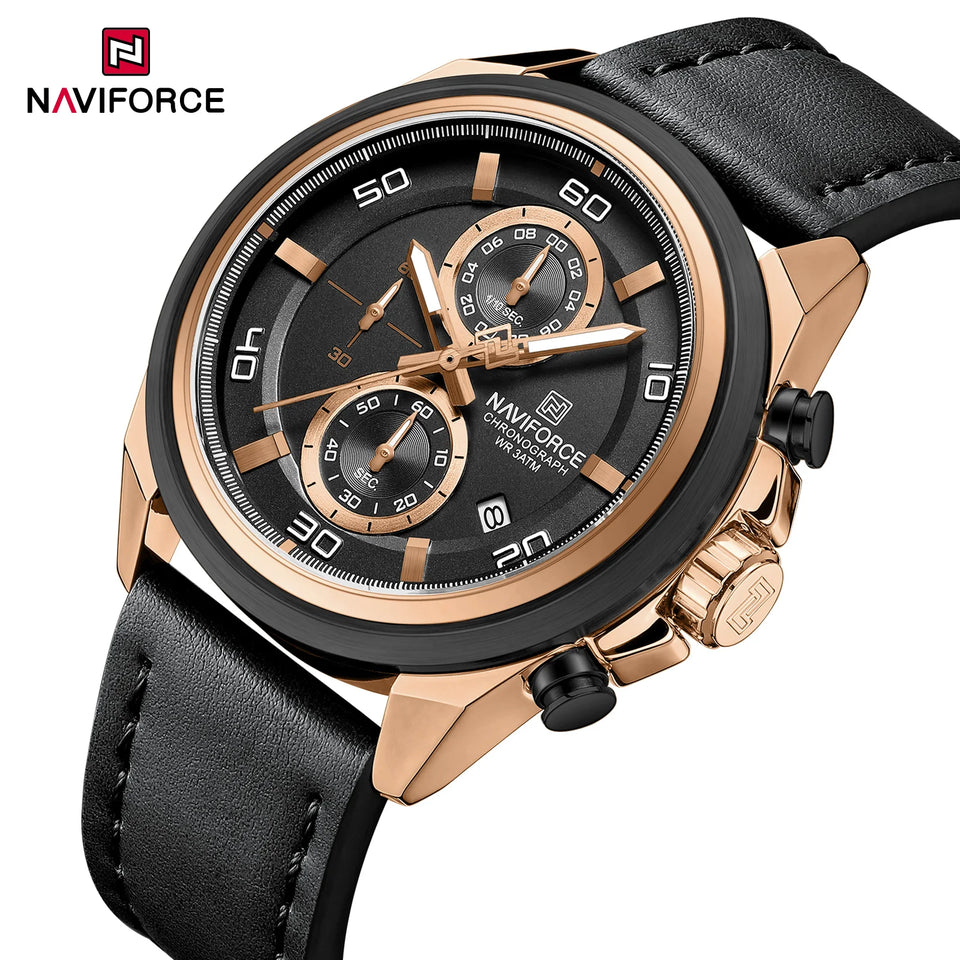 NAVIFORCE Waterproof Watches for Men Original Brand Luxury Leather Men's Quartz Wristwatch Fashion Military Chronograph Male