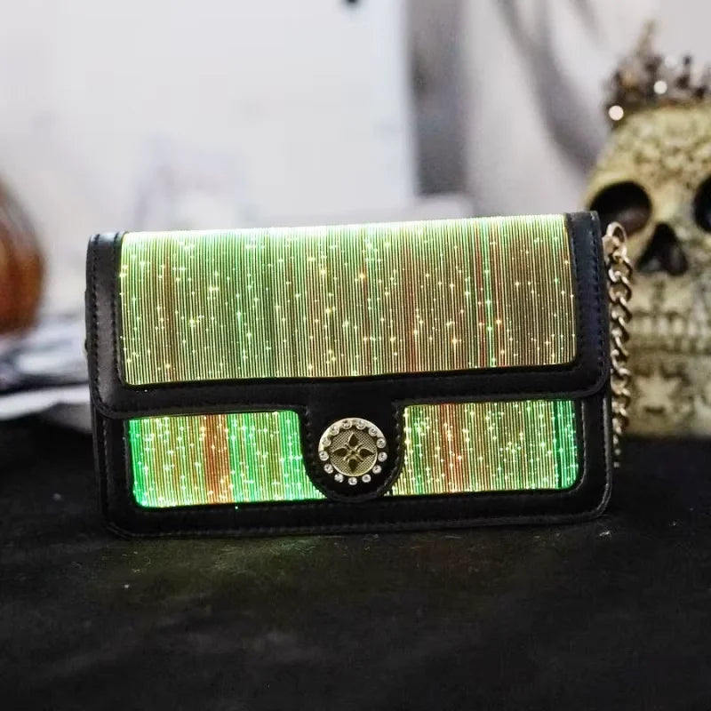 Colorful Luminous Square Bags For Woman LED Light Intelligent Touch Shoulder Bag Optical Fiber Fabric Crossbody Bag сумка