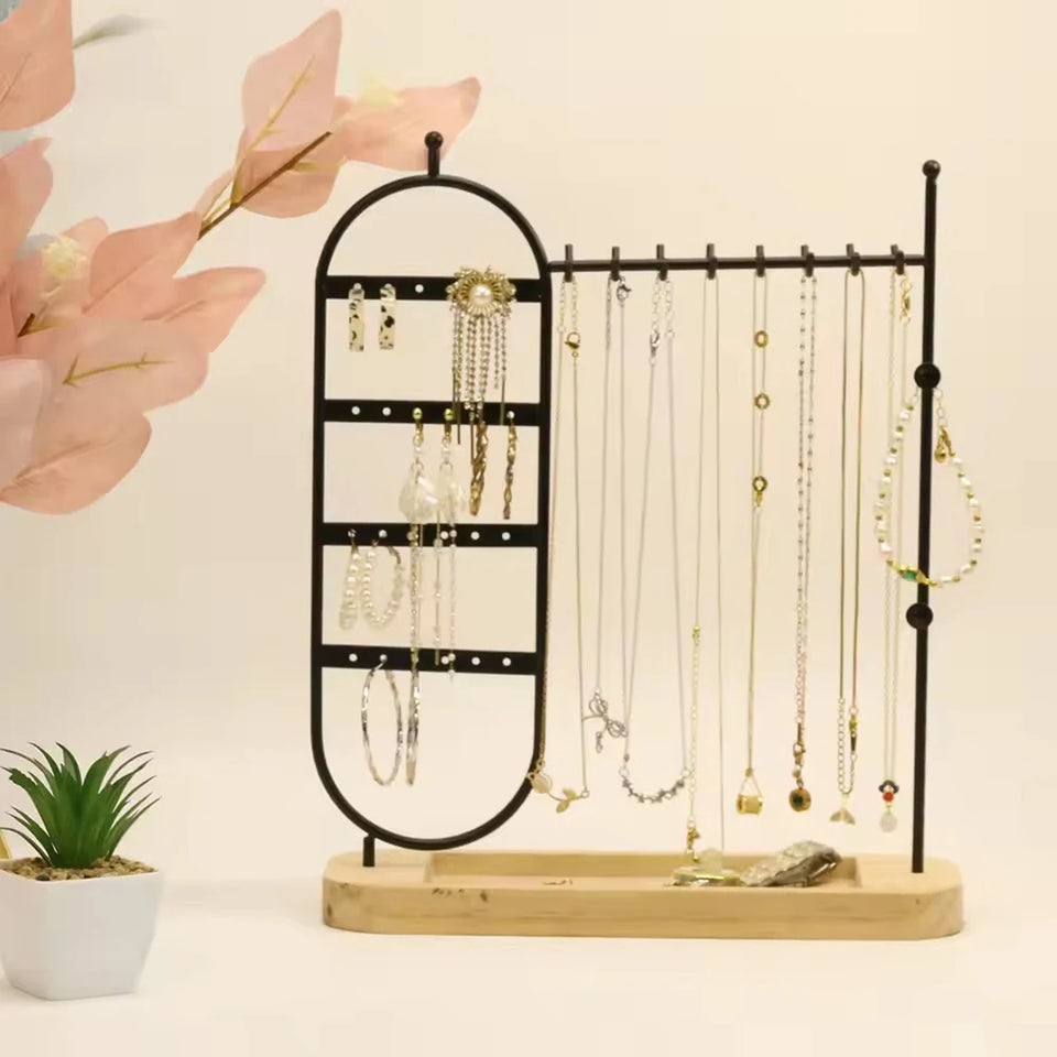 1 desktop solid wood base jewelry rack suitable for organizing and storing watches, earrings, bracelets, necklaces, etc