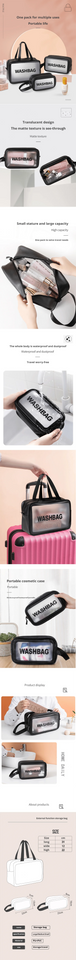 1pc Black Transparent Portable Women Travel Wash Bag Waterproof Makeup Storage Pouch Large Capacity Cosmetic Organizer