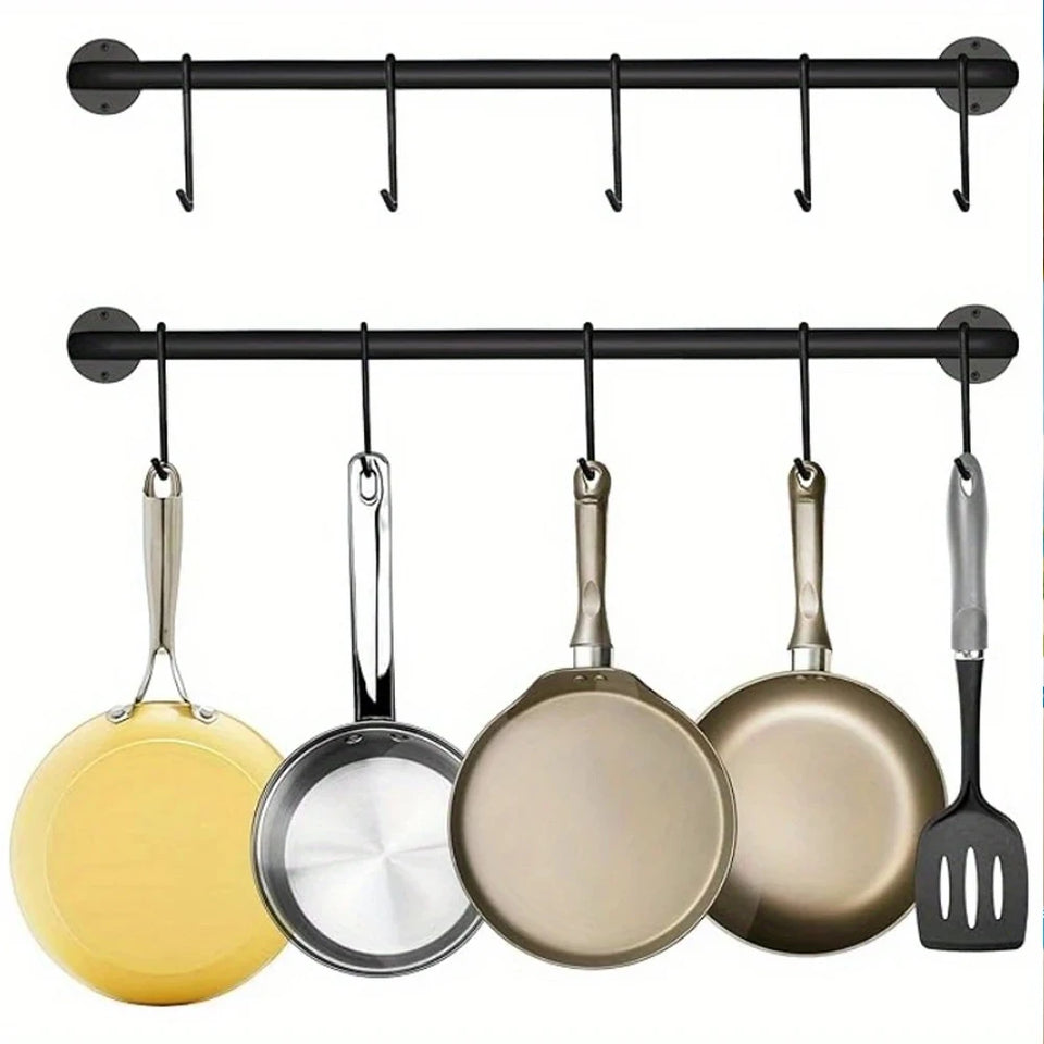 1/2 Set of Wall-Mounted Coffee Cup Holder, Modern Metal with 5/10 Cup Hooks, Rustic Utensil Tea Cup Storage Rack for Kitchen, Dining Room, Coffee Bar, Black